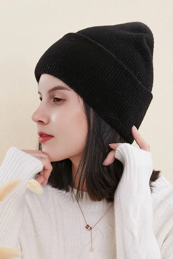 100% Wool Rib Knit Winter Beanie