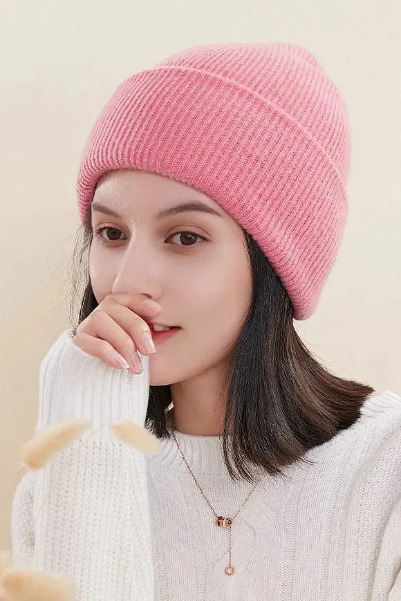 100% Wool Rib Knit Winter Beanie