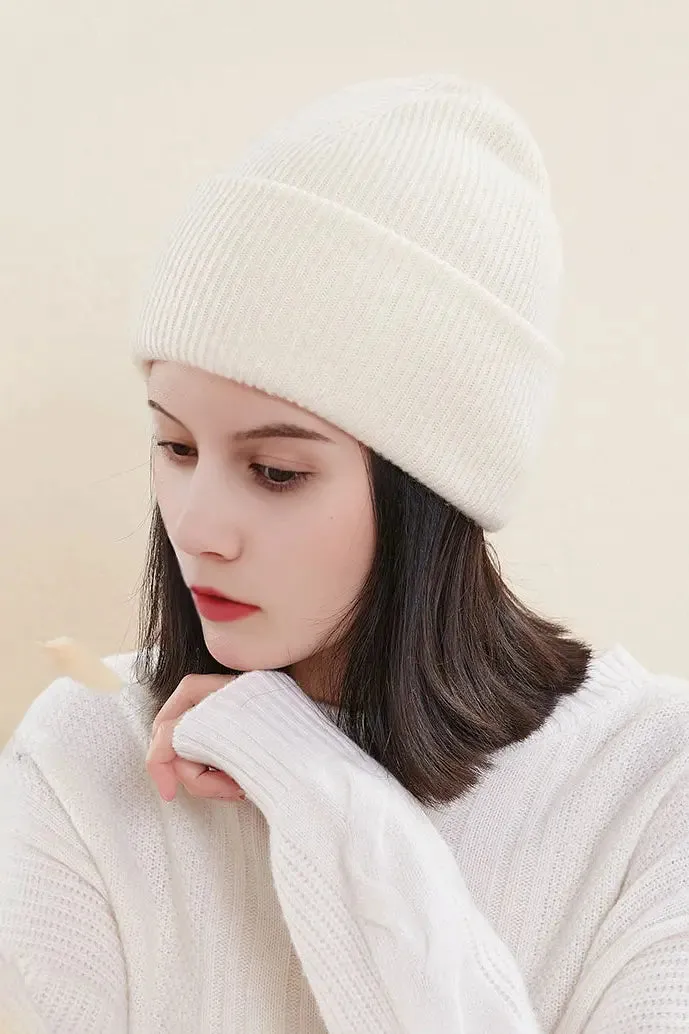 100% Wool Rib Knit Winter Beanie