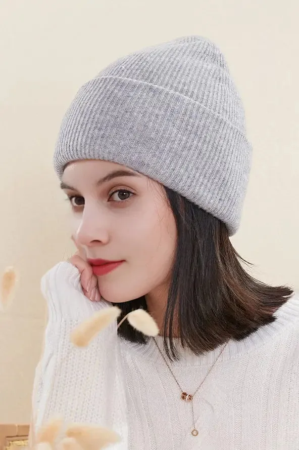 100% Wool Rib Knit Winter Beanie