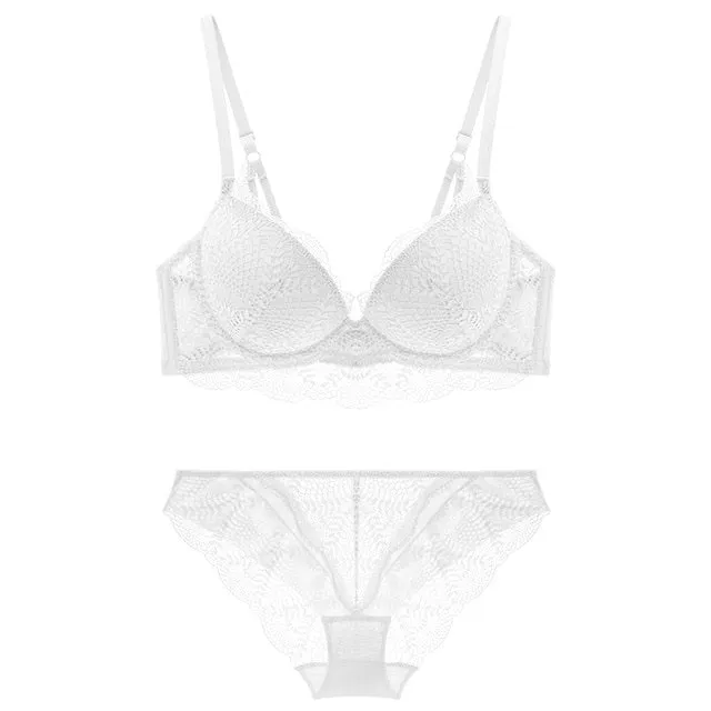 2 Piece Ladies underwear Set Lace Sexy Comfortable Brassiere Adjustable Straps Gathered Lingerie Push-up Bra And Panty Set