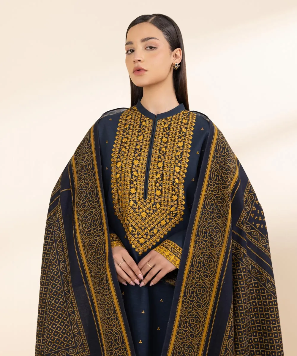 3 Piece - Embroidered Khaddar Suit