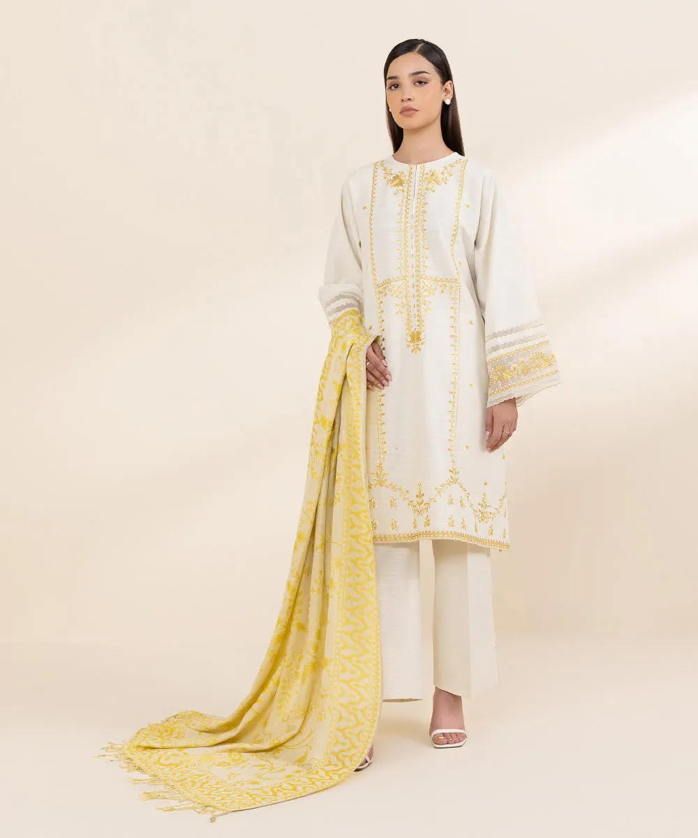 3 Piece - Embroidered Khaddar Suit