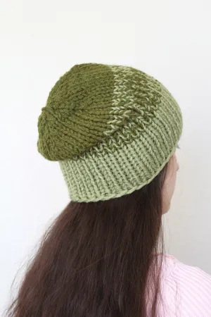 Beanie hat, knit hat, slouchy hat, knit beanie in olive green color