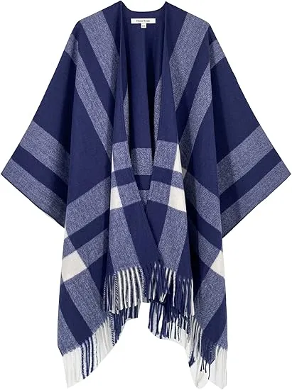 Beige-Khaki Winter Chic Plaid Poncho Cardigan
