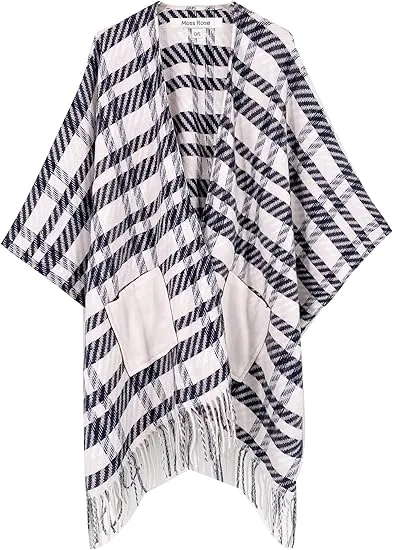 Beige-Khaki Winter Chic Plaid Poncho Cardigan