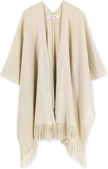 Beige-Khaki Winter Chic Plaid Poncho Cardigan