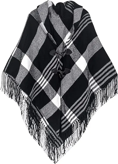 Beige-Khaki Winter Chic Plaid Poncho Cardigan