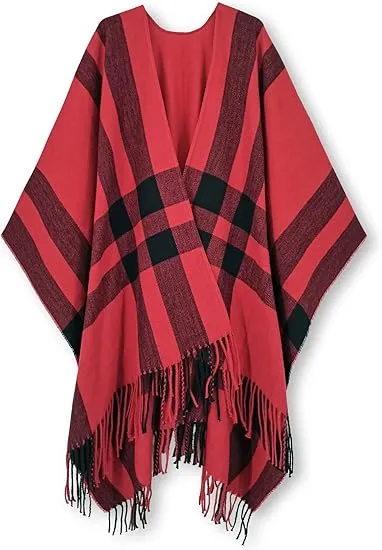Beige-Khaki Winter Chic Plaid Poncho Cardigan
