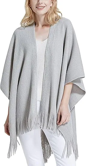 Beige-Khaki Winter Chic Plaid Poncho Cardigan