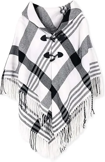 Beige-Khaki Winter Chic Plaid Poncho Cardigan