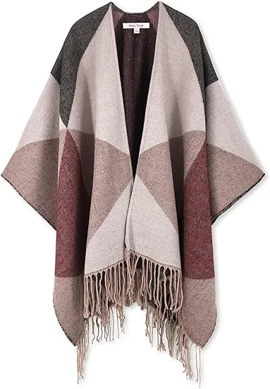 Beige-Khaki Winter Chic Plaid Poncho Cardigan