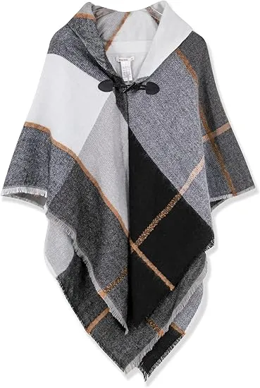 Beige-Khaki Winter Chic Plaid Poncho Cardigan