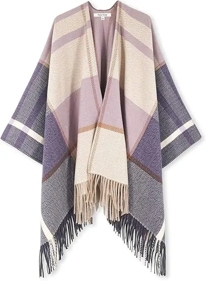 Beige-Khaki Winter Chic Plaid Poncho Cardigan