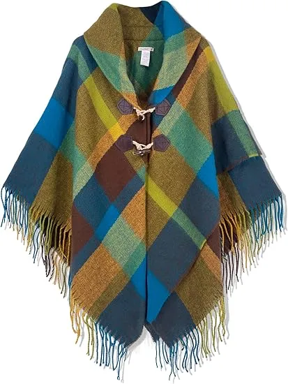 Beige-Khaki Winter Chic Plaid Poncho Cardigan