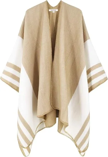 Beige-Khaki Winter Chic Plaid Poncho Cardigan