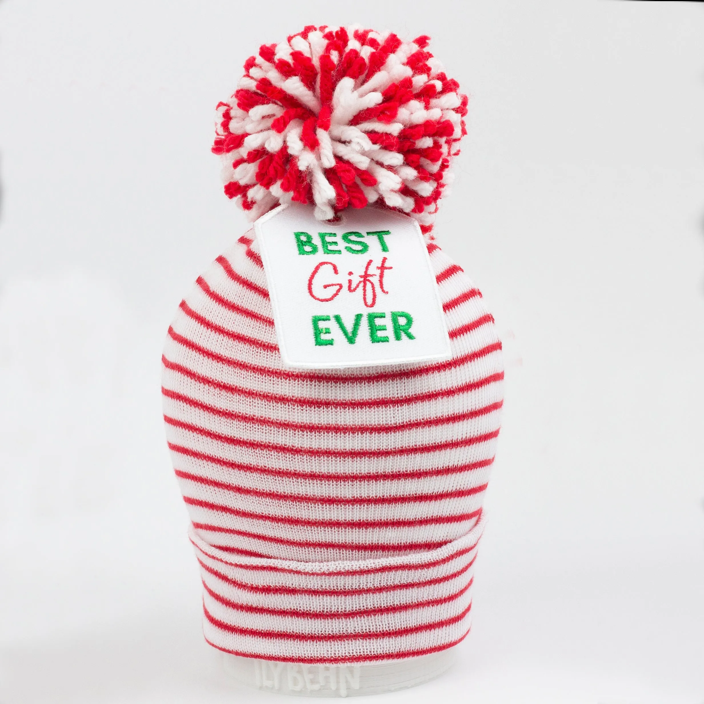 Best Gift Ever Gift Tag Pom Pom Newborn Hospital Hat - Baby Christmas Hat
