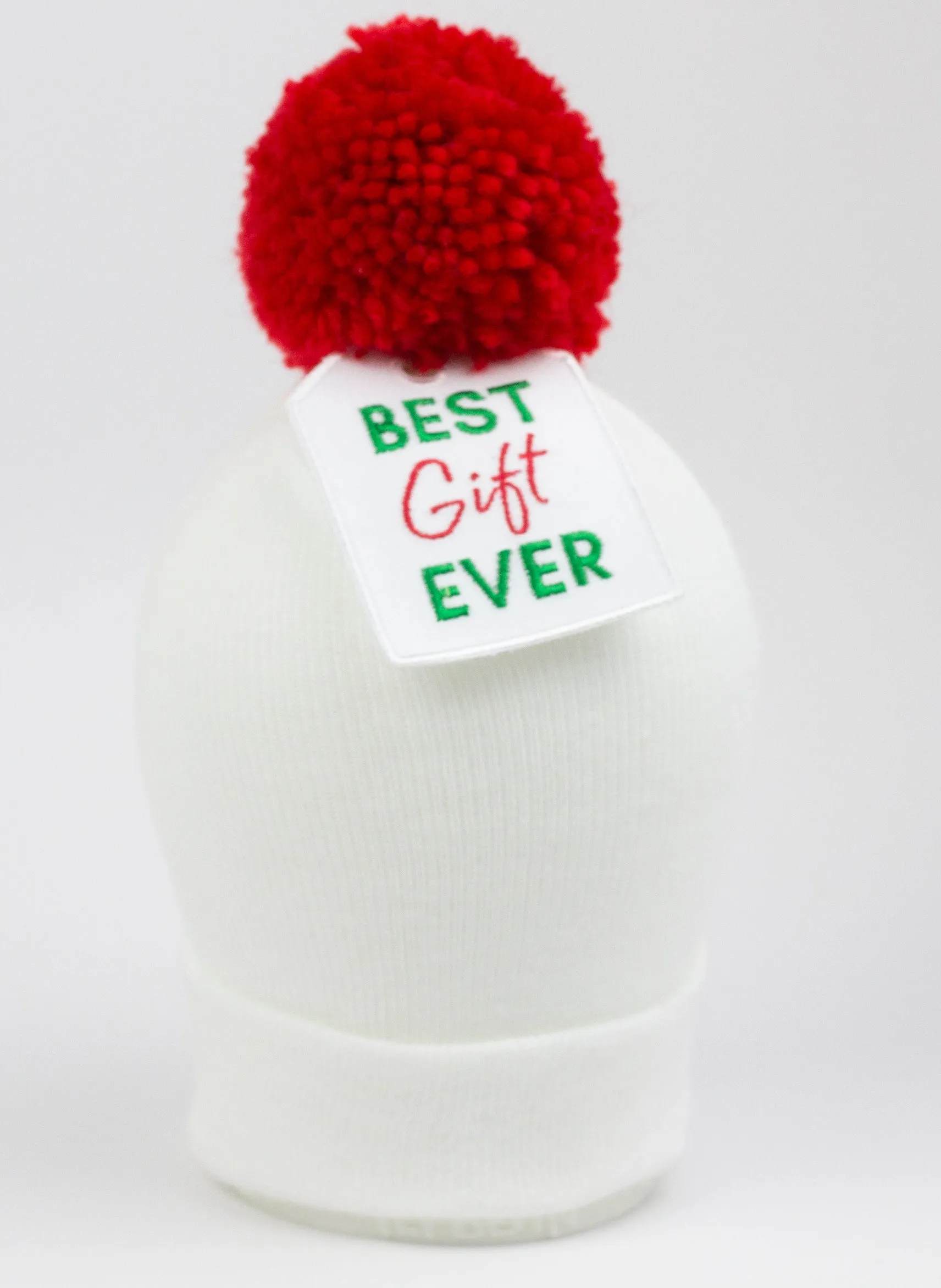Best Gift Ever Gift Tag Pom Pom Newborn Hospital Hat - Baby Christmas Hat