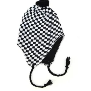 Black & White Check Design Ski Pom Pom Hat