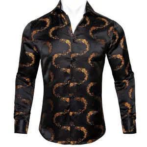 Black Golden Floral Silk Men's Shirt