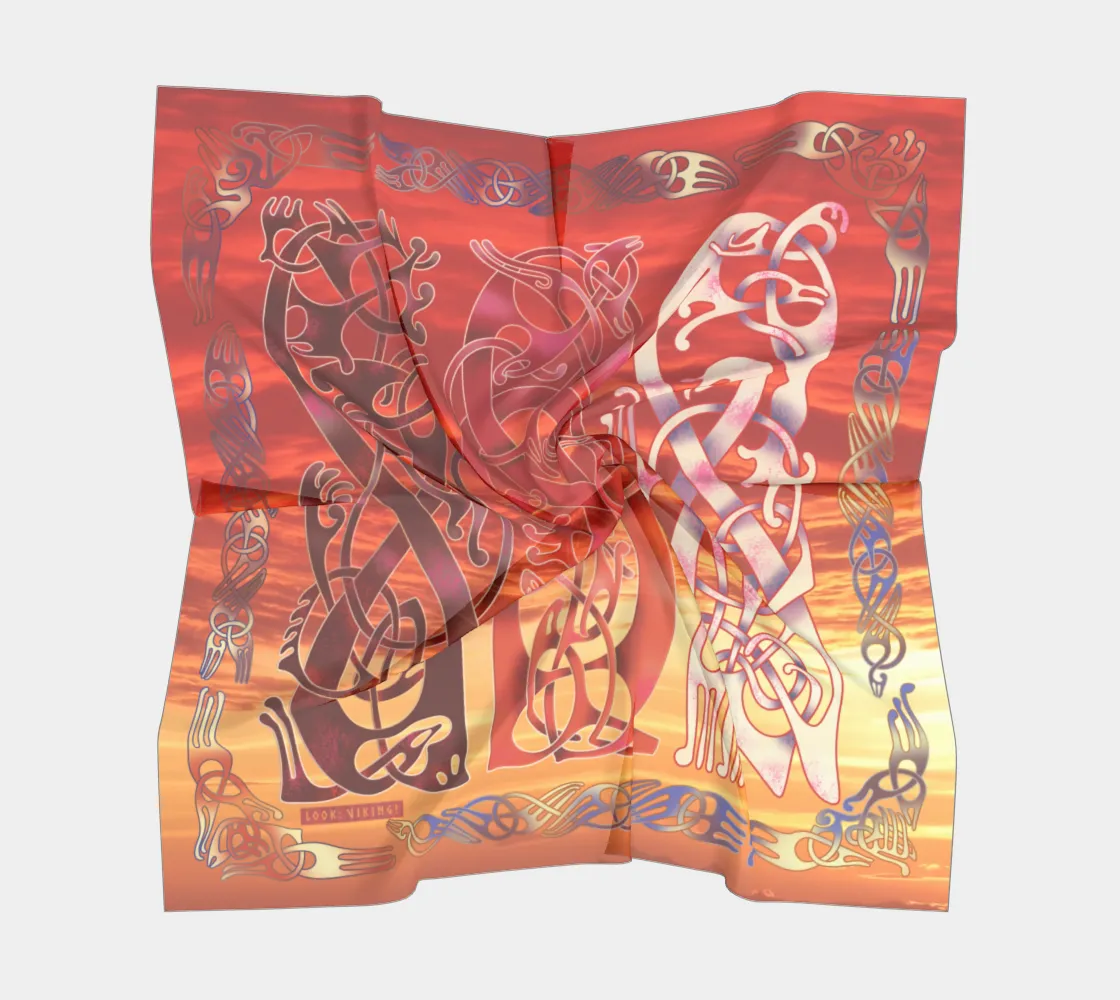 Blood-Red Sunset Over Kattegat Broa 1 Silk-like Poly Scarf (4 sizes-3 fabrics)