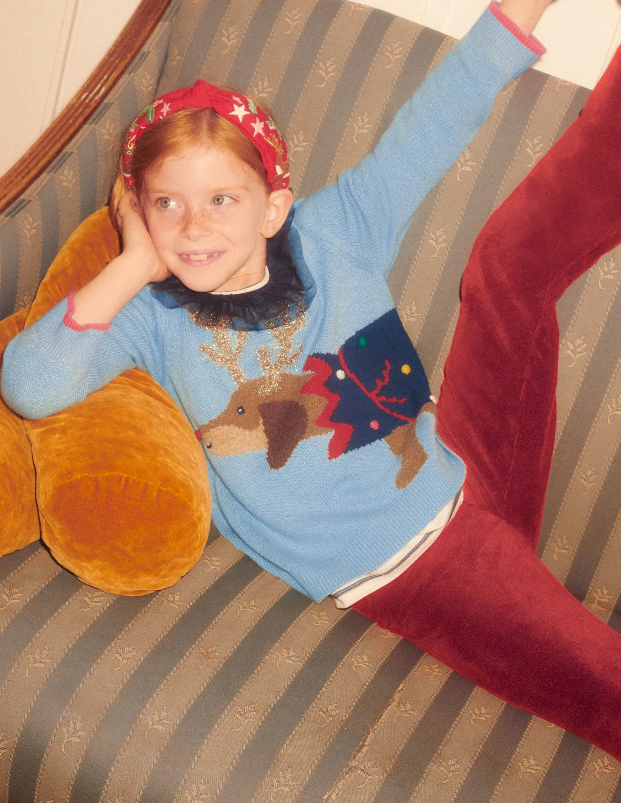 Blue Festive Dog Print Christmas Jumper-Dusty Blue Dog Cracker