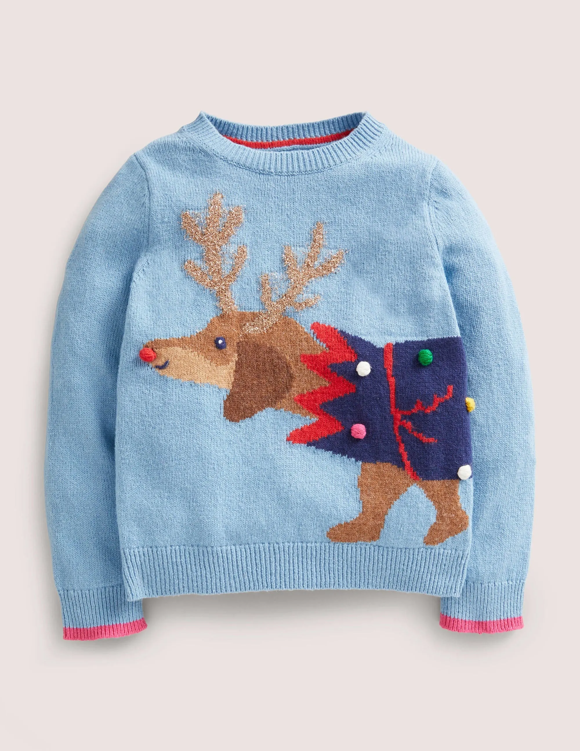 Blue Festive Dog Print Christmas Jumper-Dusty Blue Dog Cracker