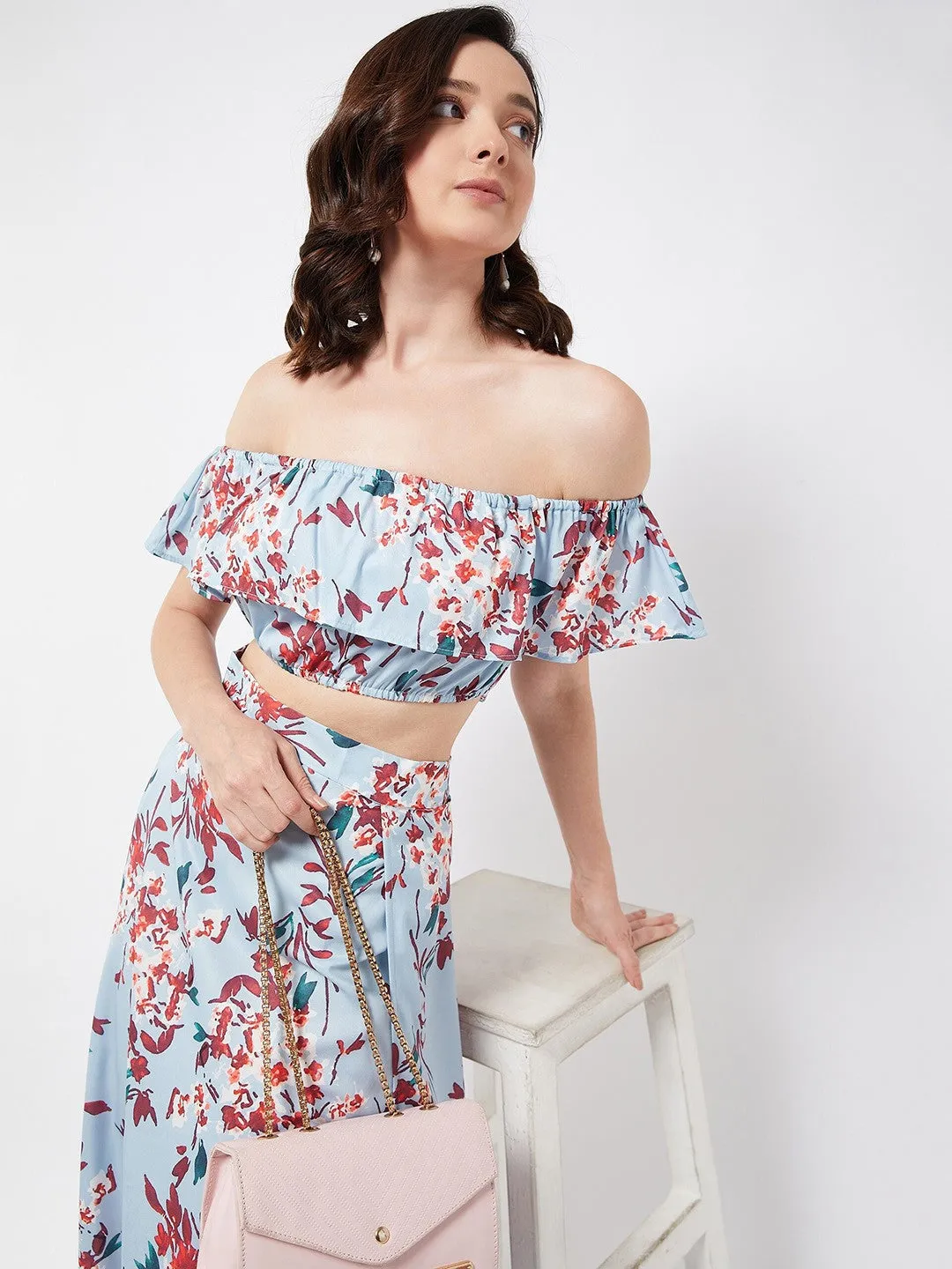Blue Floral Elegance Maxi Set
