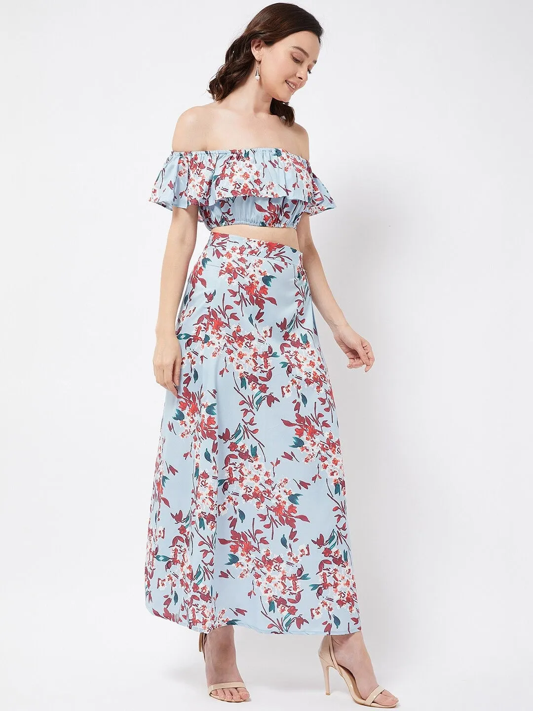 Blue Floral Elegance Maxi Set