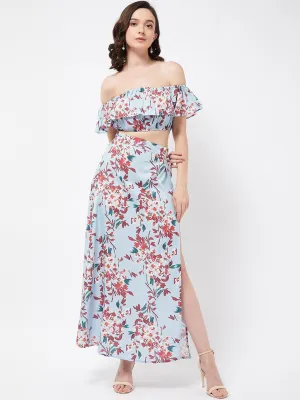 Blue Floral Elegance Maxi Set
