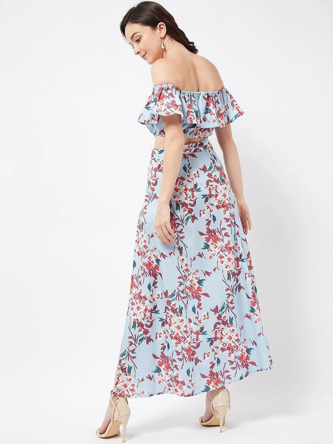 Blue Floral Elegance Maxi Set