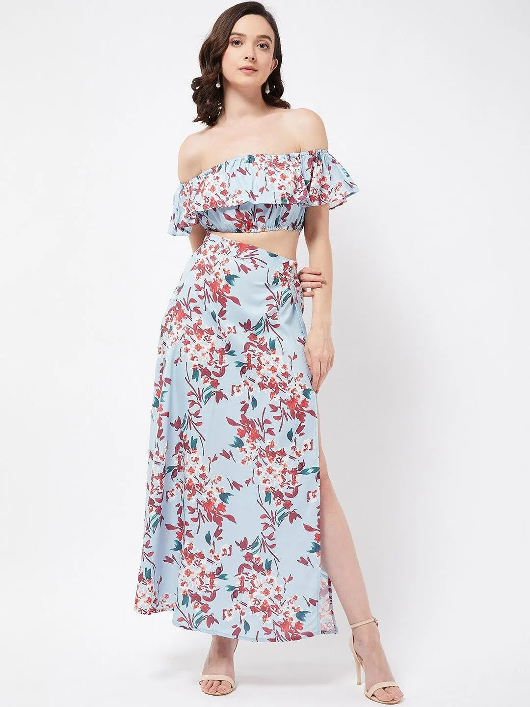 Blue Floral Elegance Maxi Set