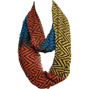 Boho Orange Yellow Blue Geometric Print Infinity Loop Scarf JK51