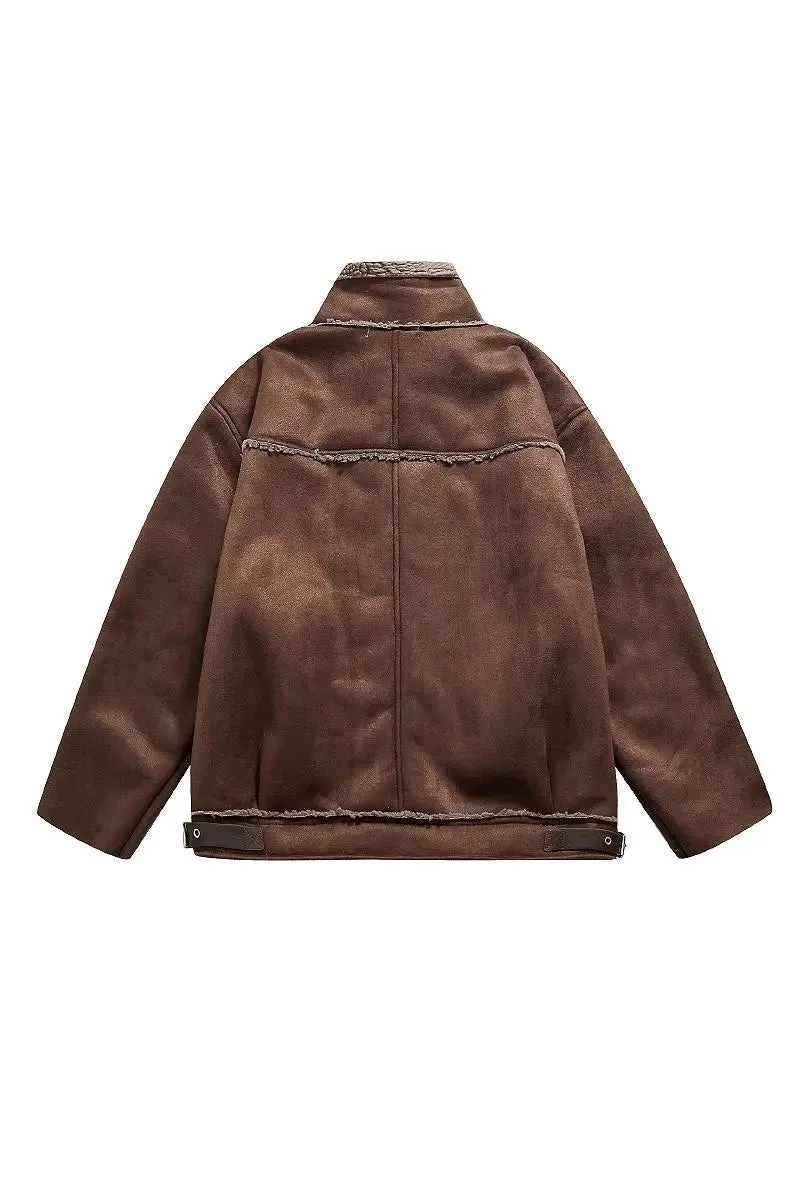 Brown Vegan Leather Shearling Aviator Jacket
