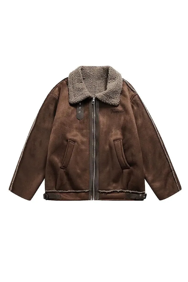 Brown Vegan Leather Shearling Aviator Jacket