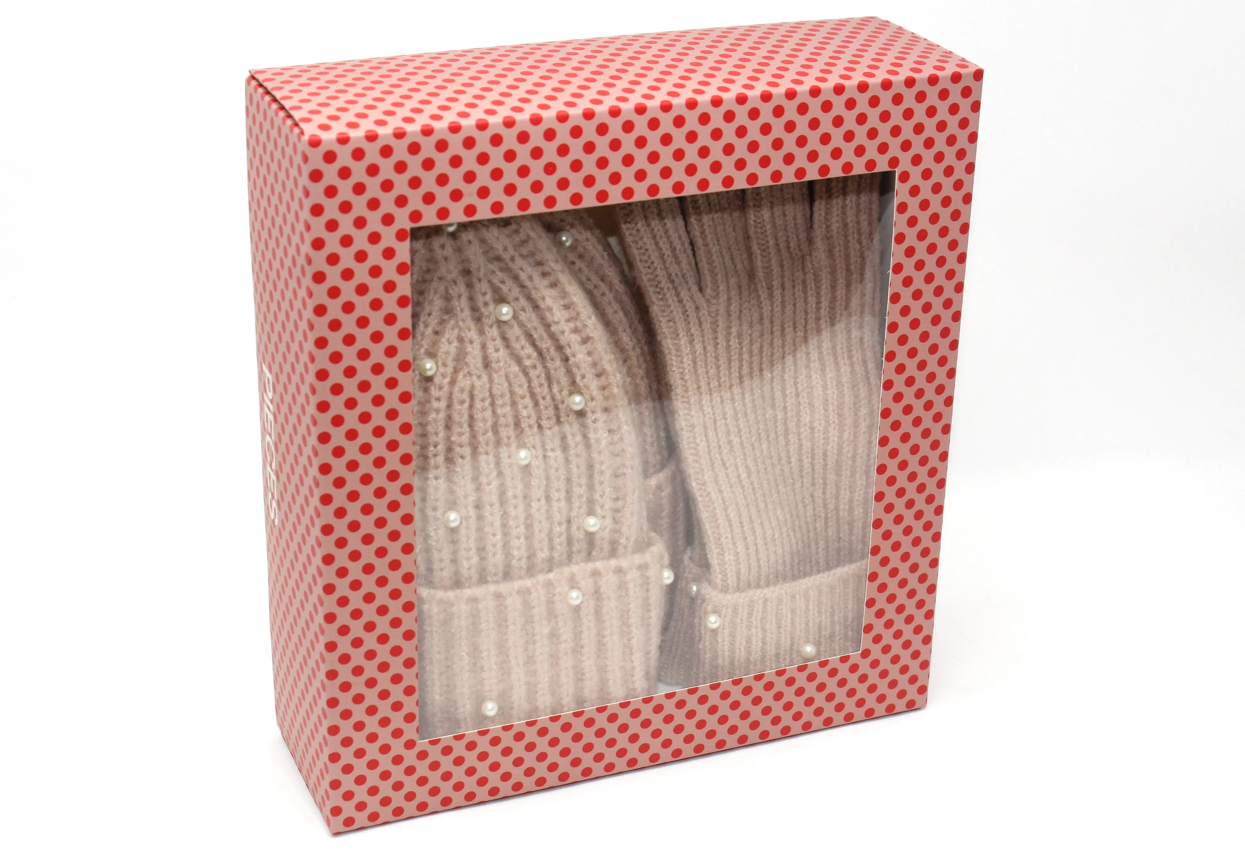 Cable Knit Hat and Glove Set in Dusty Pink