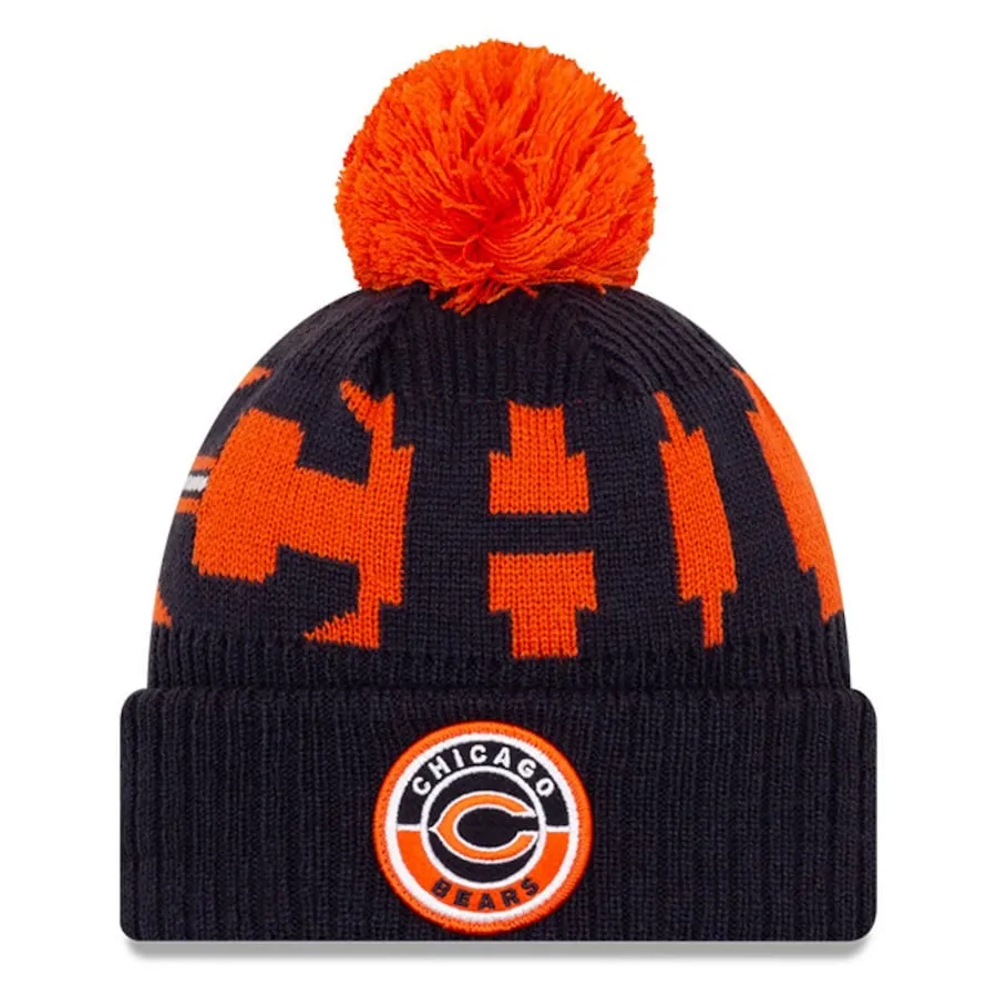 Chicago Bears New Era Navy/Orange 2020 NFL Sideline - Official Alternate C Logo Sport Pom Cuffed Knit Toque