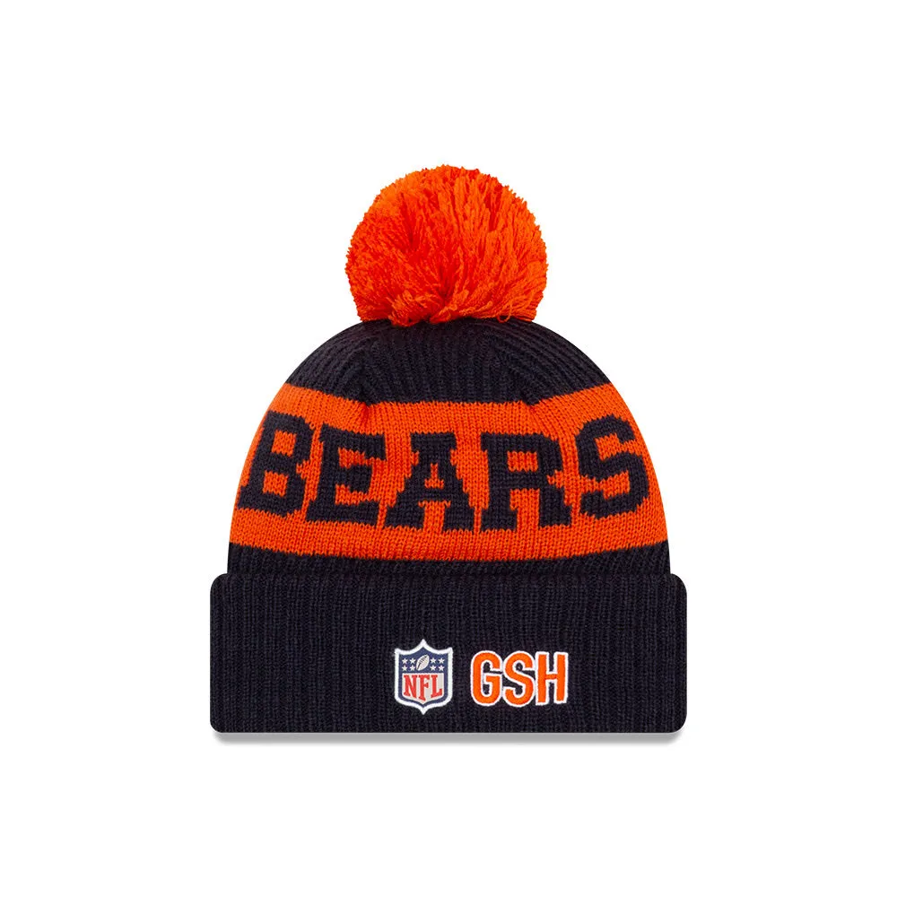 Chicago Bears New Era Navy/Orange 2020 NFL Sideline - Official Alternate C Logo Sport Pom Cuffed Knit Toque