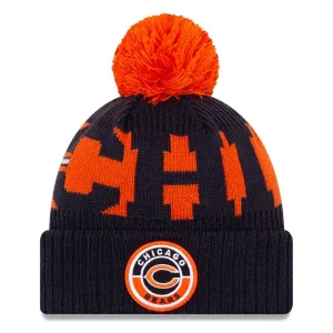 Chicago Bears New Era Navy/Orange 2020 NFL Sideline - Official Alternate C Logo Sport Pom Cuffed Knit Toque