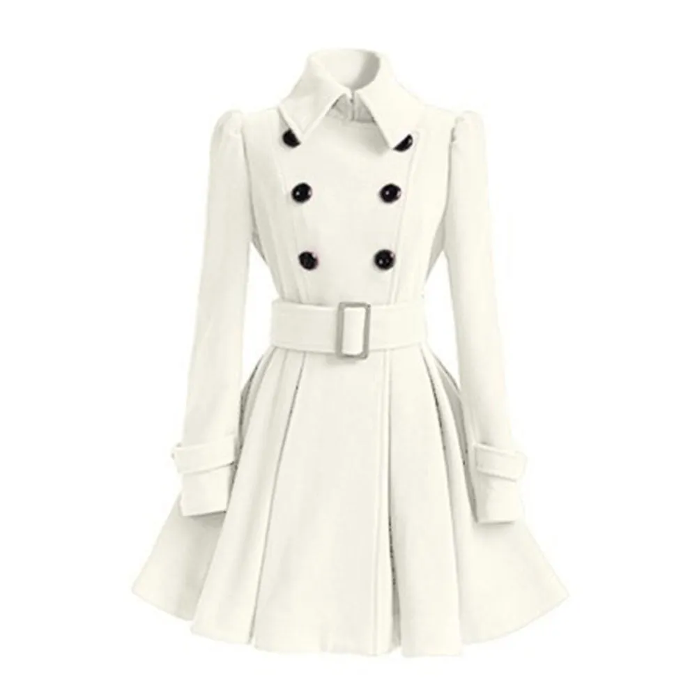 Classy Wool Double Breasted Belt Slim Vintage Coat
