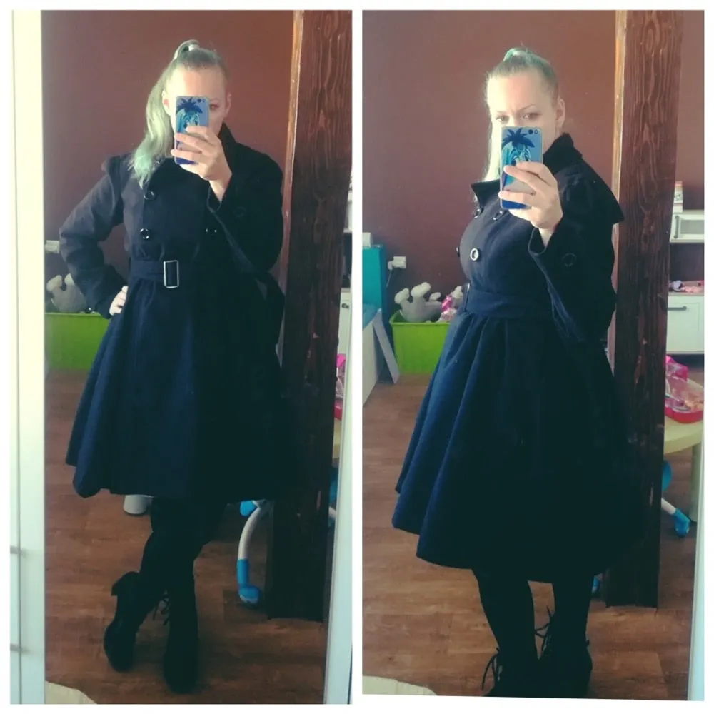 Classy Wool Double Breasted Belt Slim Vintage Coat