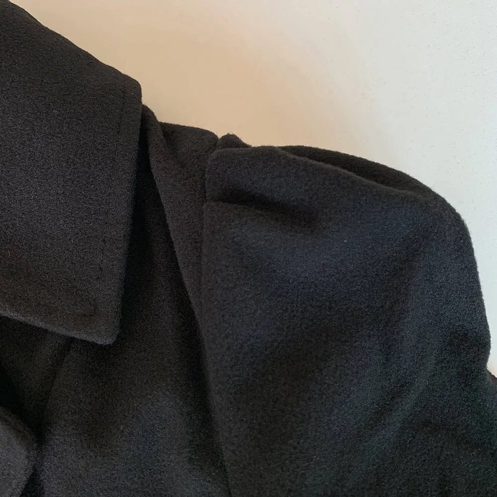 Classy Wool Double Breasted Belt Slim Vintage Coat