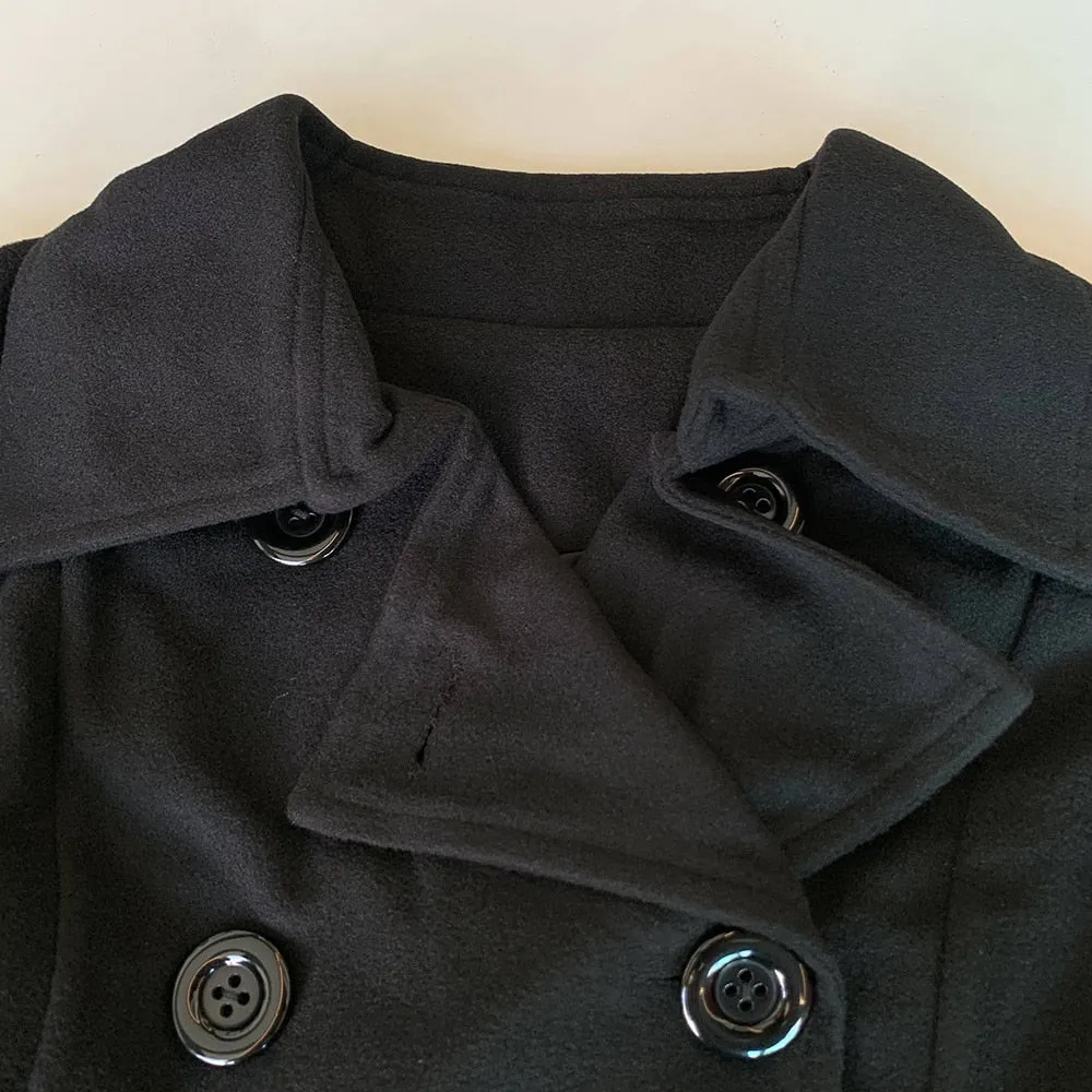 Classy Wool Double Breasted Belt Slim Vintage Coat