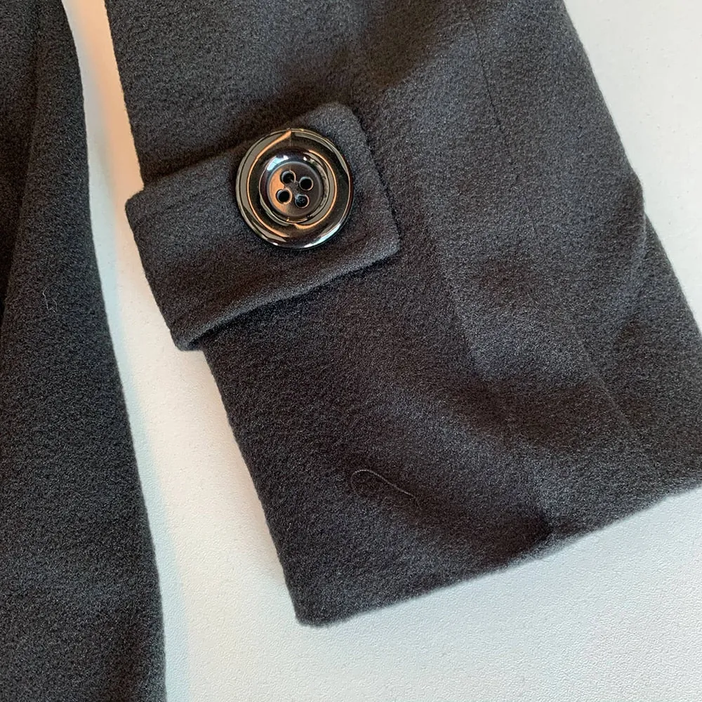 Classy Wool Double Breasted Belt Slim Vintage Coat