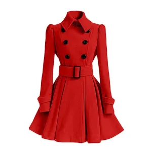 Classy Wool Double Breasted Belt Slim Vintage Coat