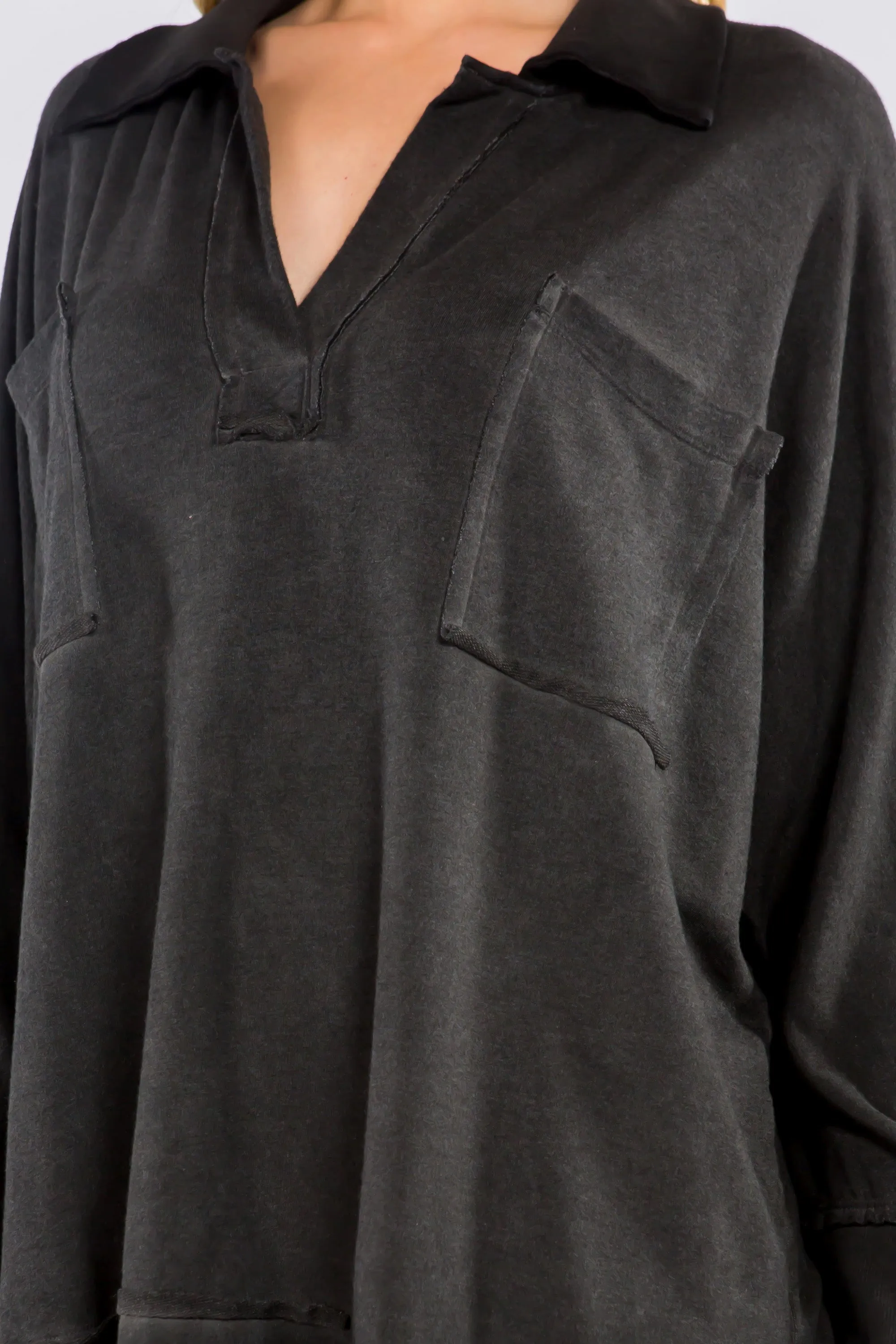 Collared Dual Pocket Oil Washed Tunic