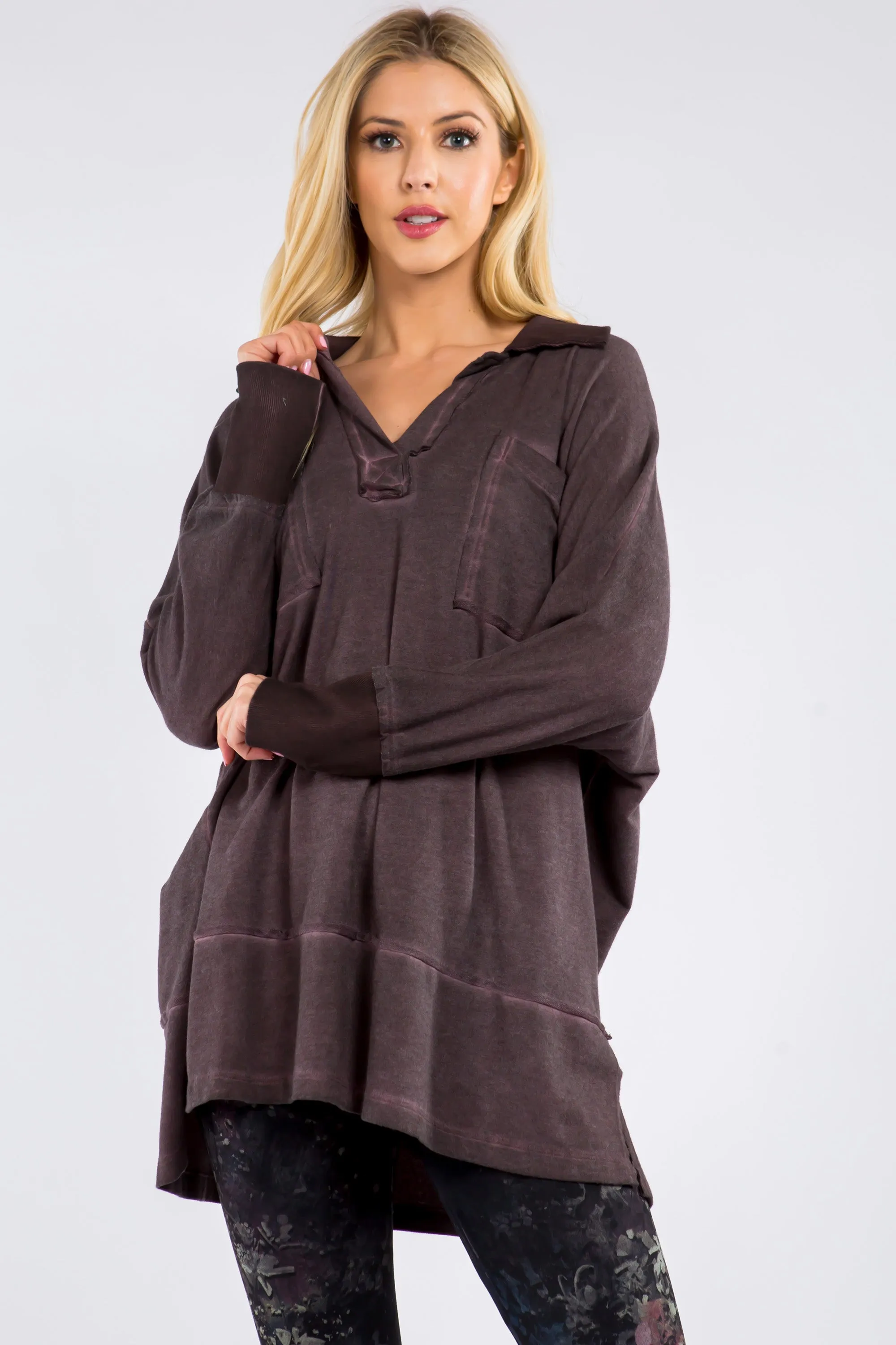 Collared Dual Pocket Oil Washed Tunic