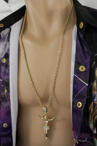 Crucified Jesus Christ Religious Pendant Metal Chain Long Necklace