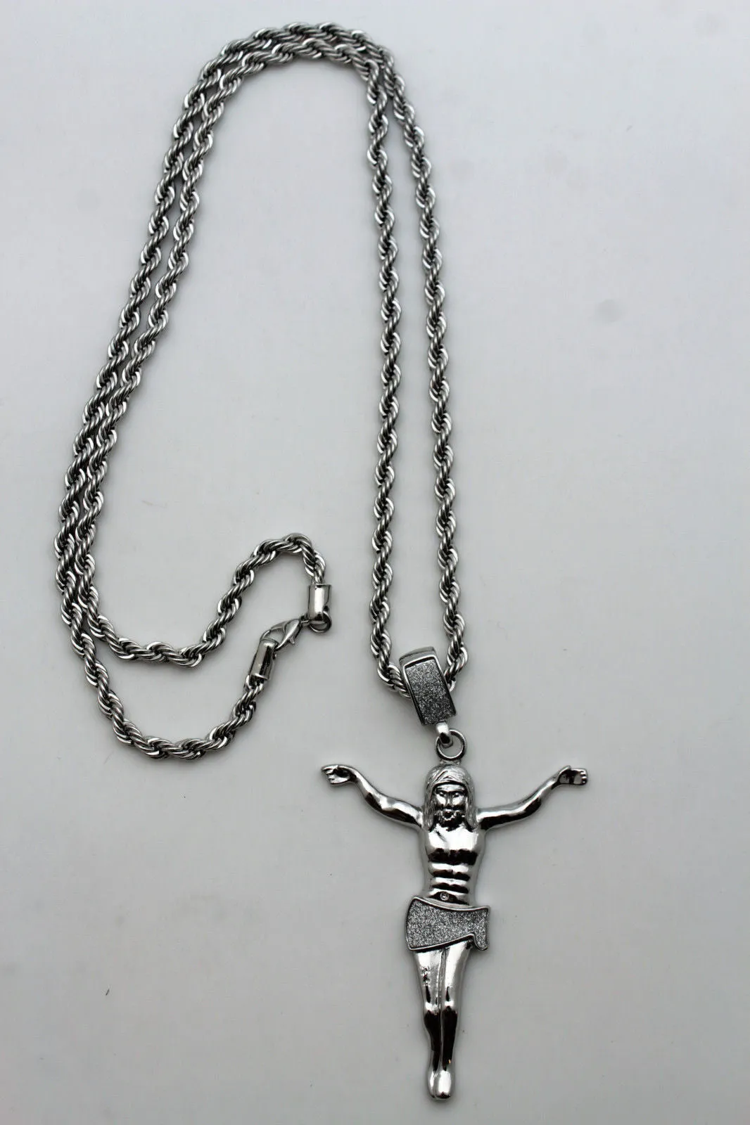 Crucified Jesus Christ Religious Pendant Metal Chain Long Necklace