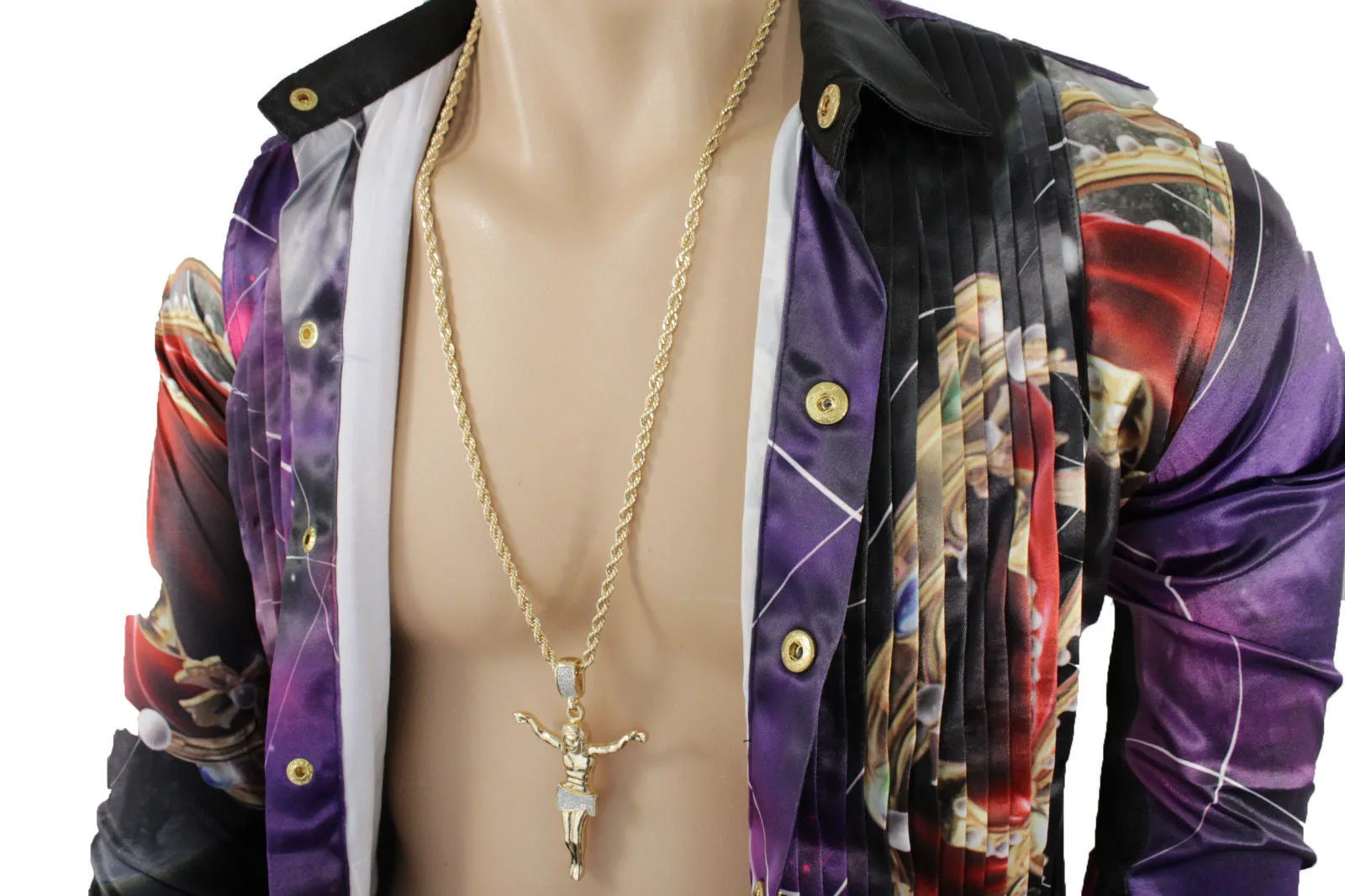 Crucified Jesus Christ Religious Pendant Metal Chain Long Necklace